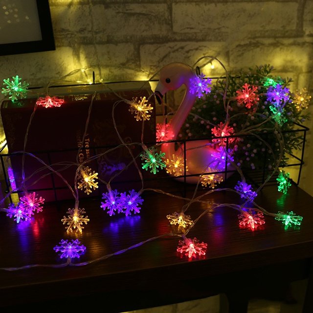 Snowflake String Lights, 10ft 20LED String Lights Blue Snowflake Lights Snowflakes Plastic Fairy Lights Decorations, Colorful