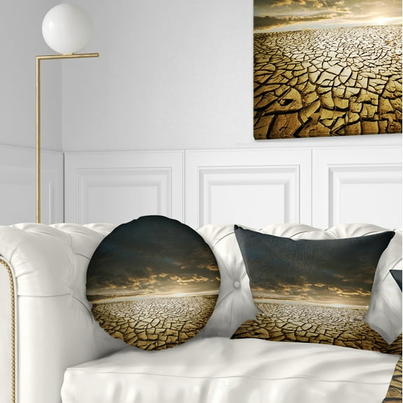 Designart Drought Land under Cloudy Skies - Modern Landscape Printed Throw Pillow - 12x20
