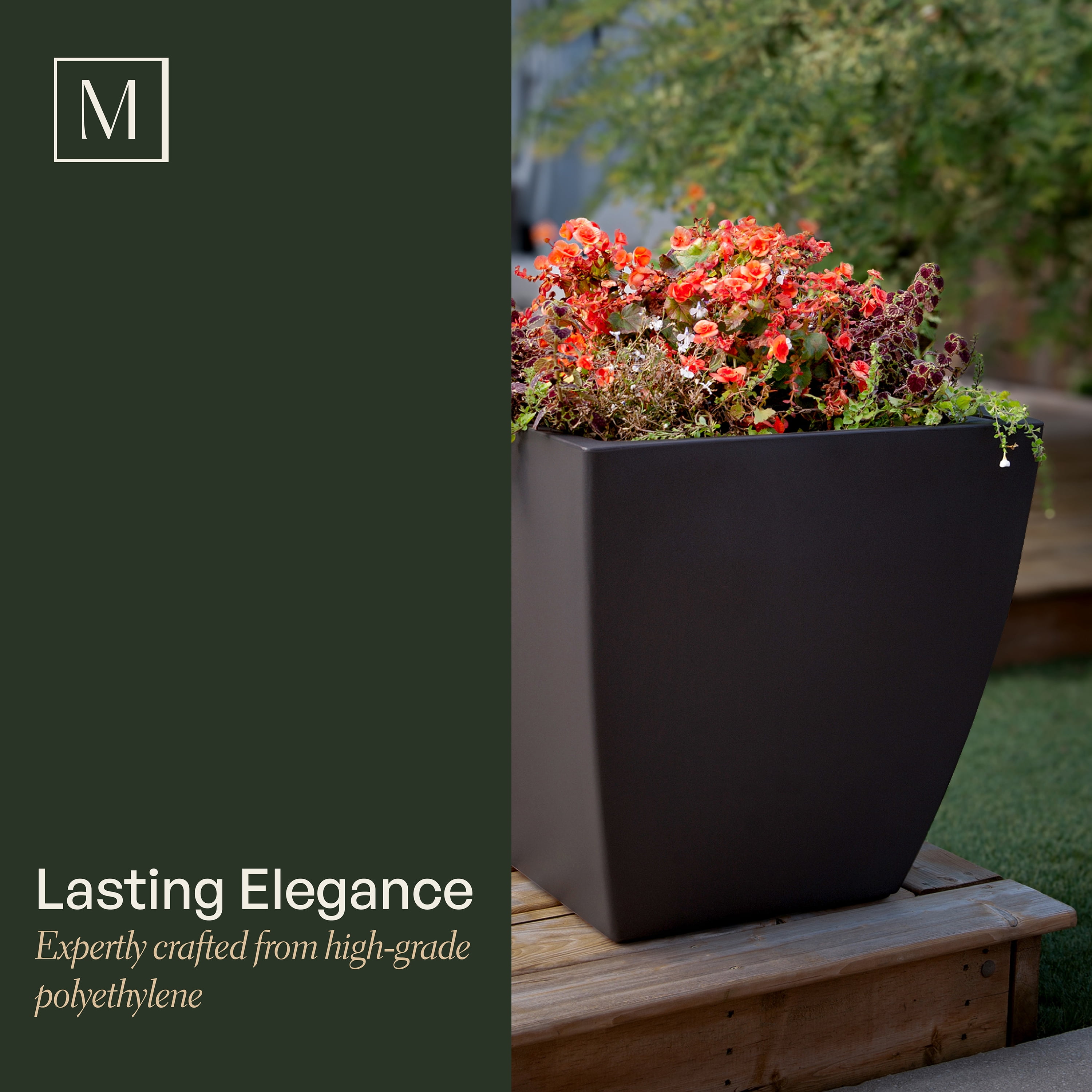 Mayne Kobi 24" x 24" x 24" Square Black Self-Watering Plstic Planter