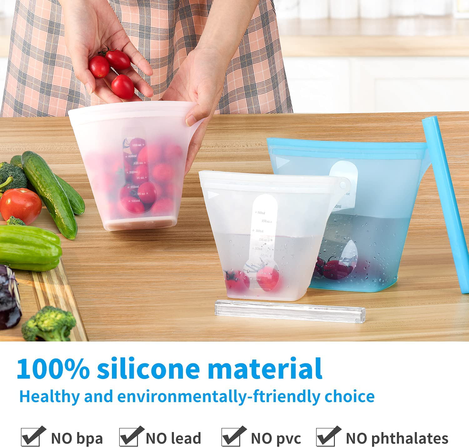 Reusable Silicone Stand-up Storage Bags with Foldable Bottom