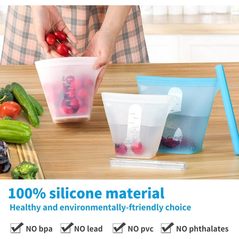 Reusable Silicone Food Storage Bags,Stand Up Leakproof Zip