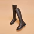 thumbnail image 3 of YDN Women Basic Round Toe Flats Knee High Boots Back Zipper low Heel Riding Boots Warm Comfy Outfit Winter Shoes Size 9 Brown, 3 of 4