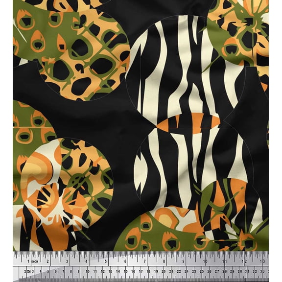 Soimoi Black Cotton Duck Fabric Leopard & Wild Animal Skin Printed Fabric 1 Yard 42 Inch Wide