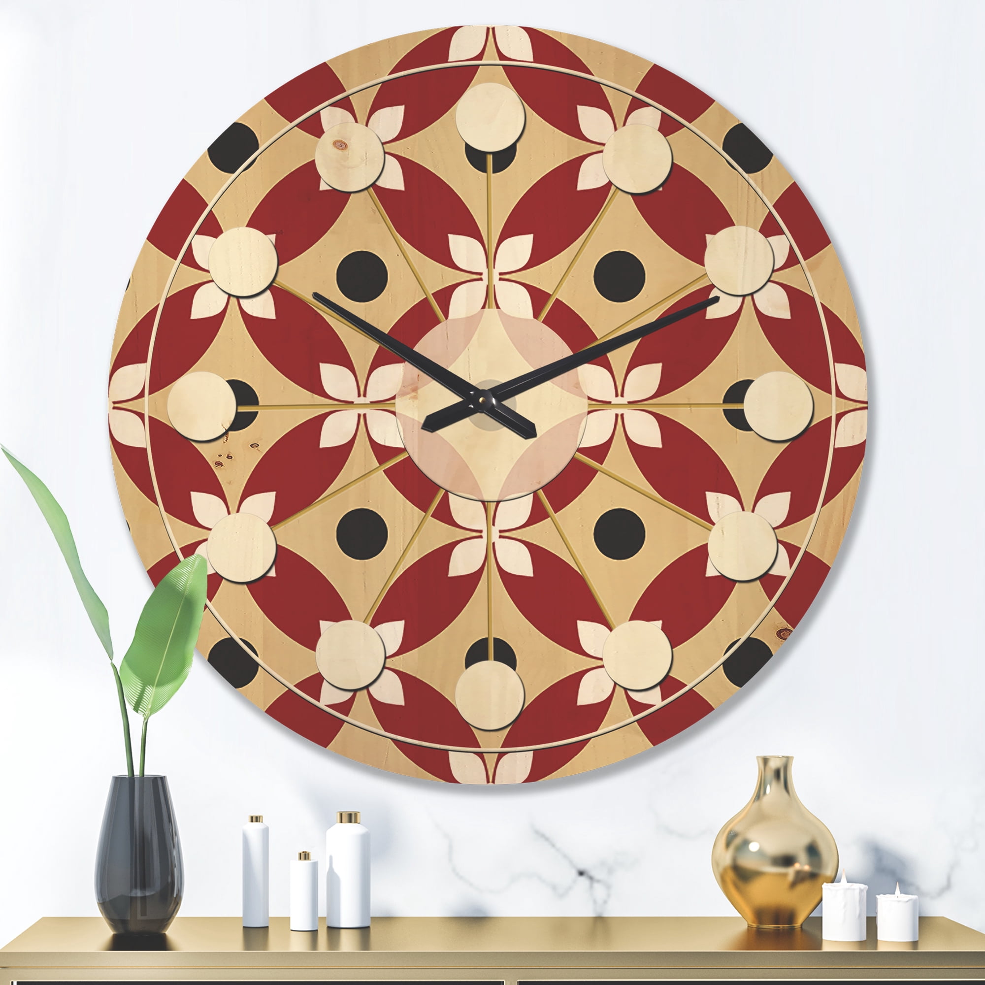 Designart 'Abstract Retro Pattern Design XXII' Mid-Century Modern Wood Wall Clock