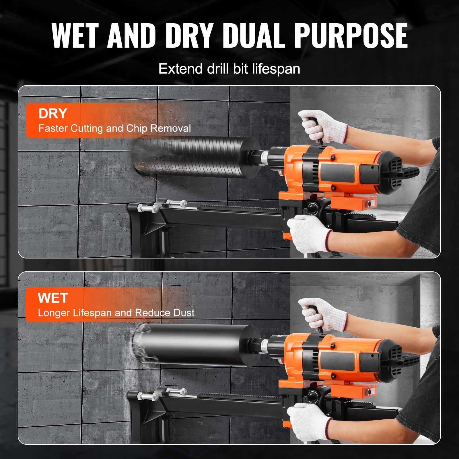 KFFKFF Diamond Core Drill Bit Set, 0.8-11.8in Range, Diamond Rig with Support & Drill Bit, 3500W Durable for Concrete, Wet/Dry, Suitable for Brick, Marble
