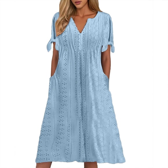 Women Solid Dress With Cut Out V Neck Sexy Lace Frilly Long Dress