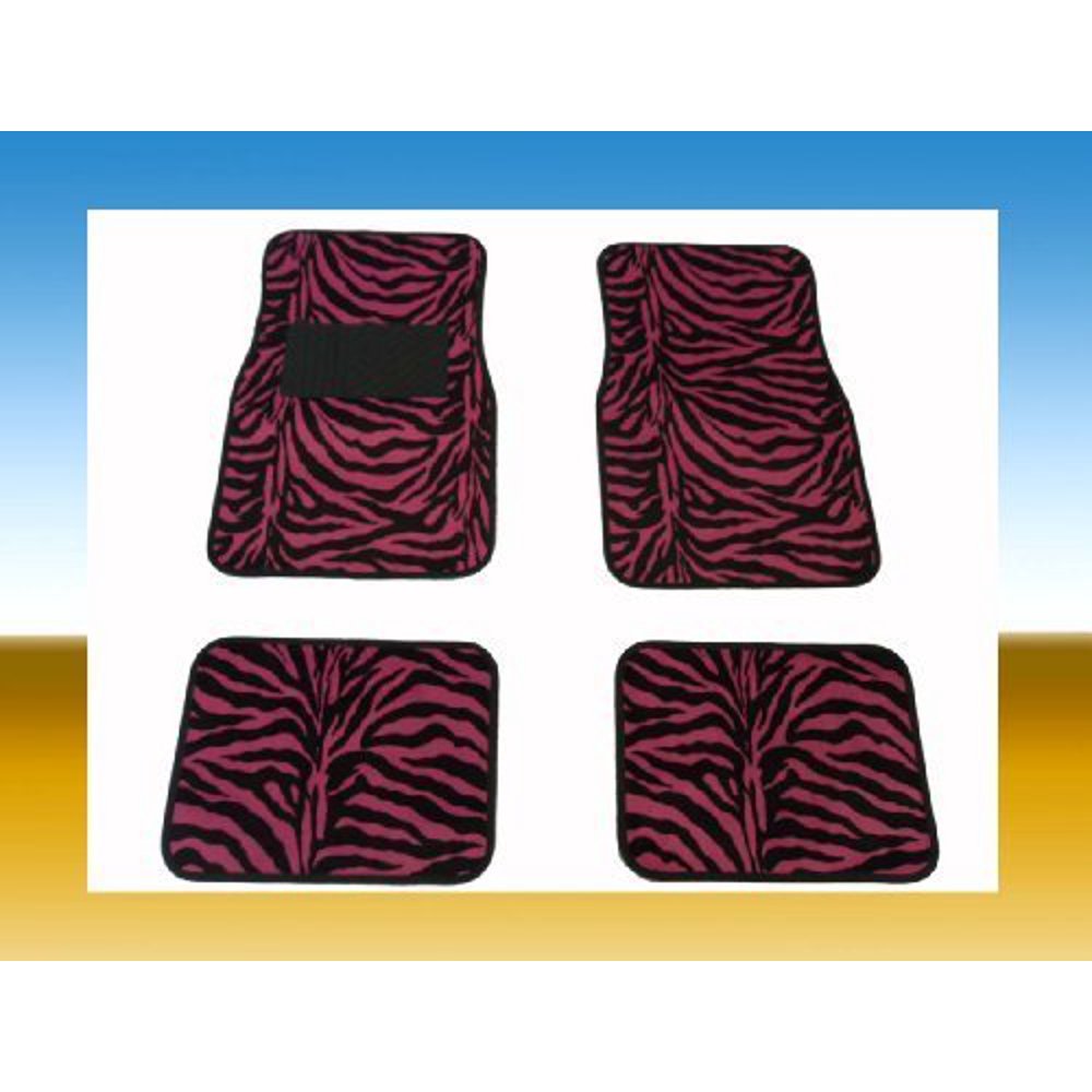 HOT PINK ZEBRA CAR FLOOR MATS 4PCS FOR 2ROWS FRONT & REAR MADE WITH