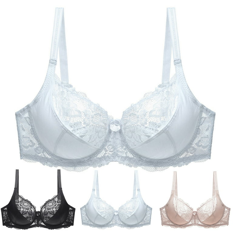HEVIRGO Plus Size Women See-through Breathable Lace Flower Push Up Bra  Underwear,Black 44C