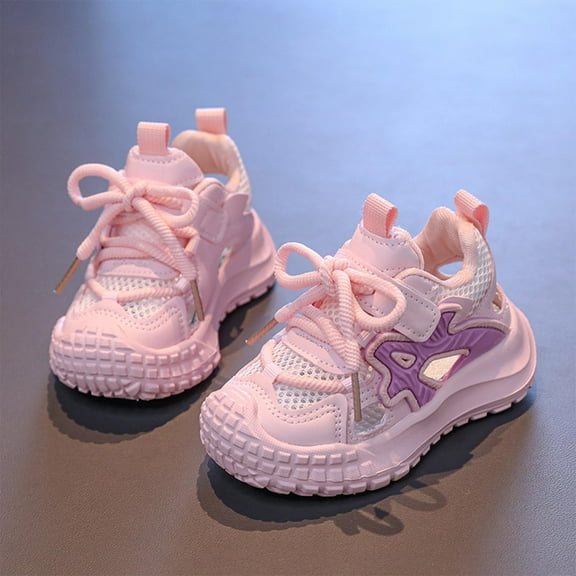 Eltusu Girls Sneakers, Lightweight No Slip Running Lace up Athletic Shoes Pink Size 1.5-7 T