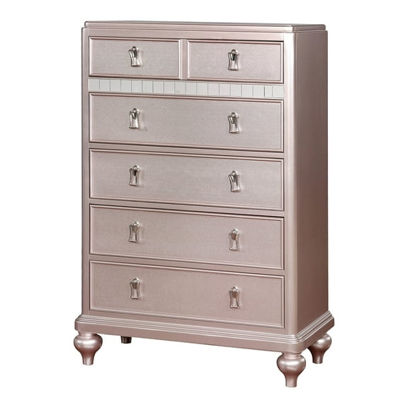 Furniture of America Appell Contemporary Solid Wood 5-Drawer Chest in Rose Gold