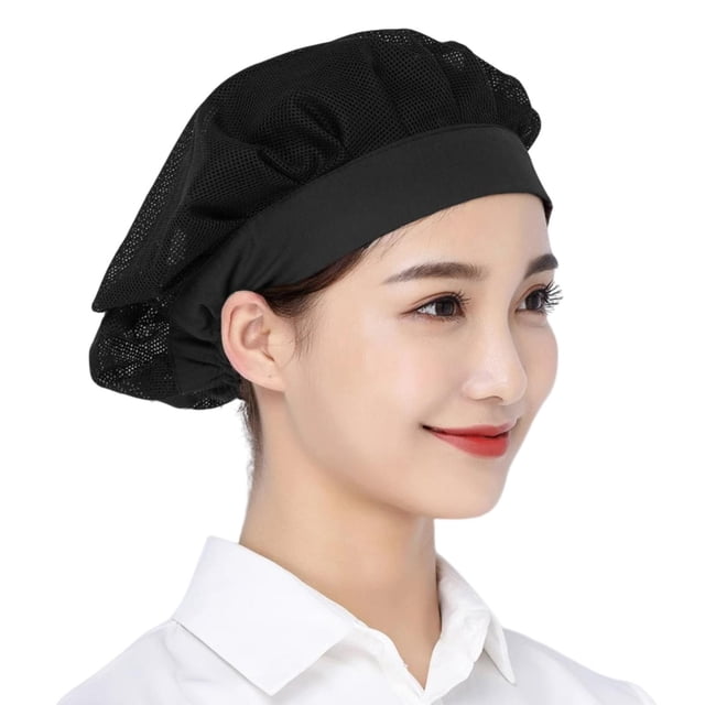 Visland Chef Hat Unisex Kitchen Hat Hotel Restaurant Cook Cap Good Breathability Hollow Mesh Solid Color Waiter Chef Work Cap Workshop Factory Hat