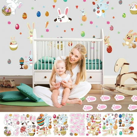 

NIUREDLTD DIY Easter Bunny Footprints Easter Eggs Wall Paste Glass Paste Floor Paste Fashion Fine Cute Decorations
