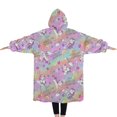 thumbnail image 2 of Oversized Wearable Blanket Hoodie,Colorful Cartoon Unicorn Pattern Sherpa Blanket Hoodie with Super Pockets,Super Warm Fuzzy Pullover for Women & Men, 2 of 6