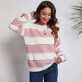 thumbnail image 6 of Clearance Striped Sweater for Women Round Neck Long Sleeve Hollow Out Block Color Patchwork Knits Tops Trendy Casual Knit Sweater, 6 of 6