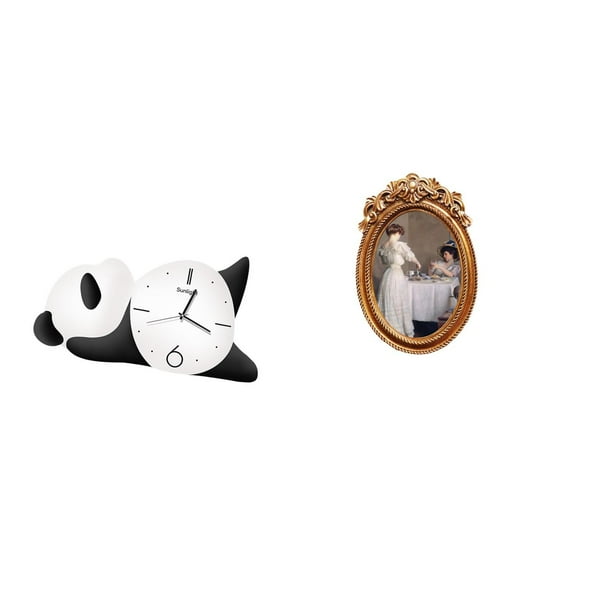 Moderno Y Bonito Reloj De Pared Con Diseño De Panda Y Marco De Fotos De Resina Ornamentado, Práctico Y Resistente Soporte Decorativo De Sobremesa Para Sala De Estar, Oficina, Dormitorio,