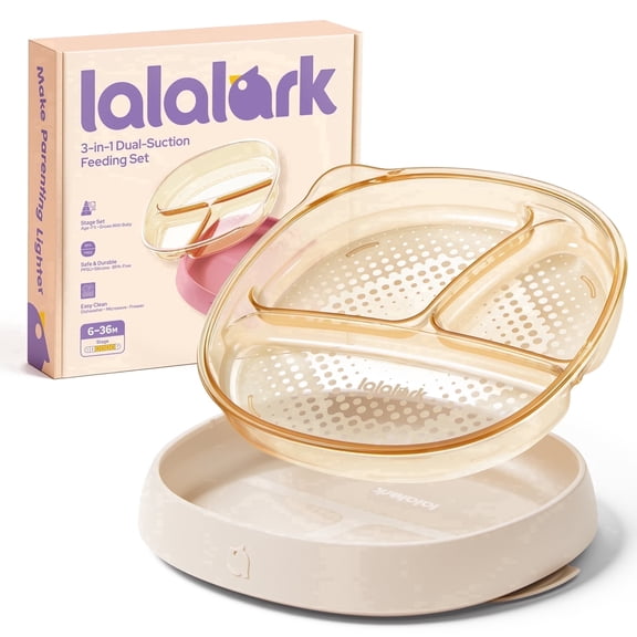 lalalark 3-in-1 Baby Suction Plate for for Toddlers 6-36 Months,Safe Grip Dishes for Toddlers Self Feeding Training,3 Pack