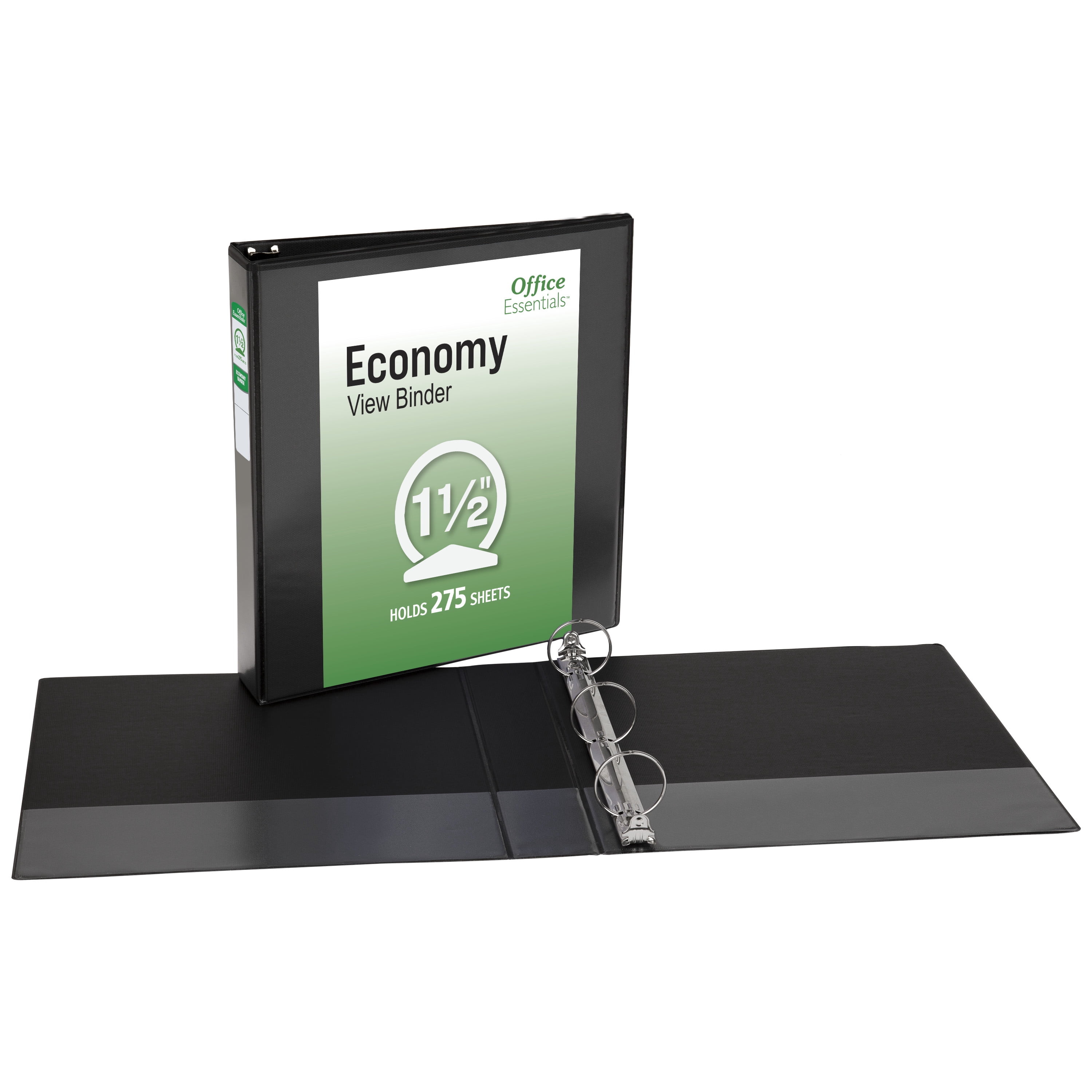 Office Essentials Economy View 3 Ring Binders, 1.5" Round Rings, 2.1" Spine, 275-Sheet Capacity, Black Binders (12-Pack of 03427)