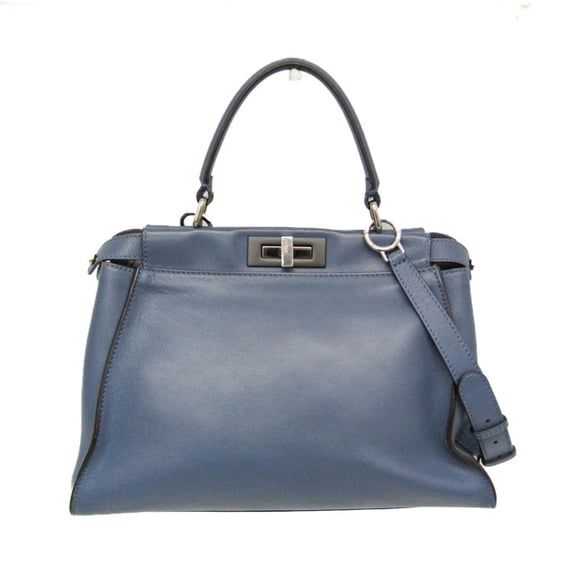 Pre-Owned Fendi Peekaboo 8BN290 Women's Leather Handbag,Shoulder Bag Blue (Fair)