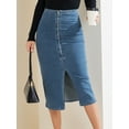 thumbnail image 4 of DARING DIVA Women's Denim Front Slit Zipper Bodycon Midi Jean Skirt S Blue, 4 of 6