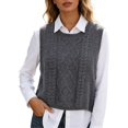 thumbnail image 3 of Unir Womens Vests Casual Solid Cable Knit Crew Neck Cropped Split Hem Polyester Sleeveless Sweater Vest Daily Basic Waistcoat S-XXL Cozy Wear 1Pc, 3 of 7