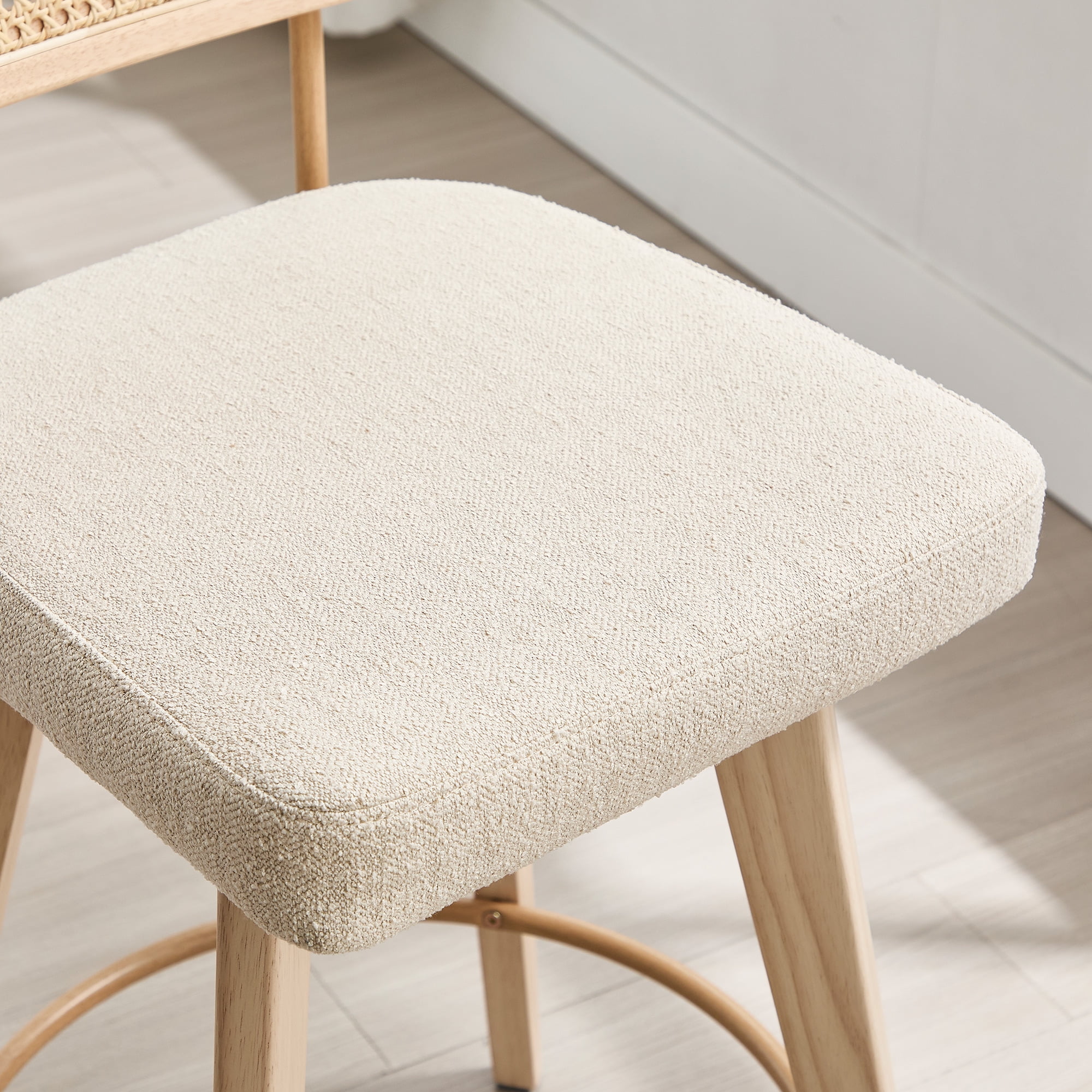 Zesthouse 26.2" Swivel Counter Height Bar Stools Set of 2, Upholstered Linen Counter Stools with Rattan Back, Mid Century Barstools with Solid Wood Frame for Kitchen Island, Beige