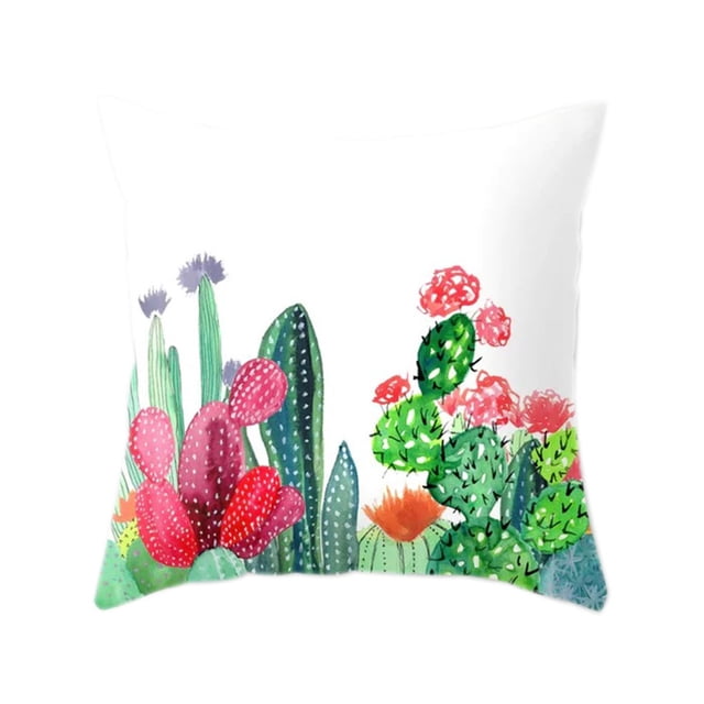 Cactus Succulents Pattern Polyester Pillowcase Cushion Cover Office Sofa Home Peach Skin Velvet Decor