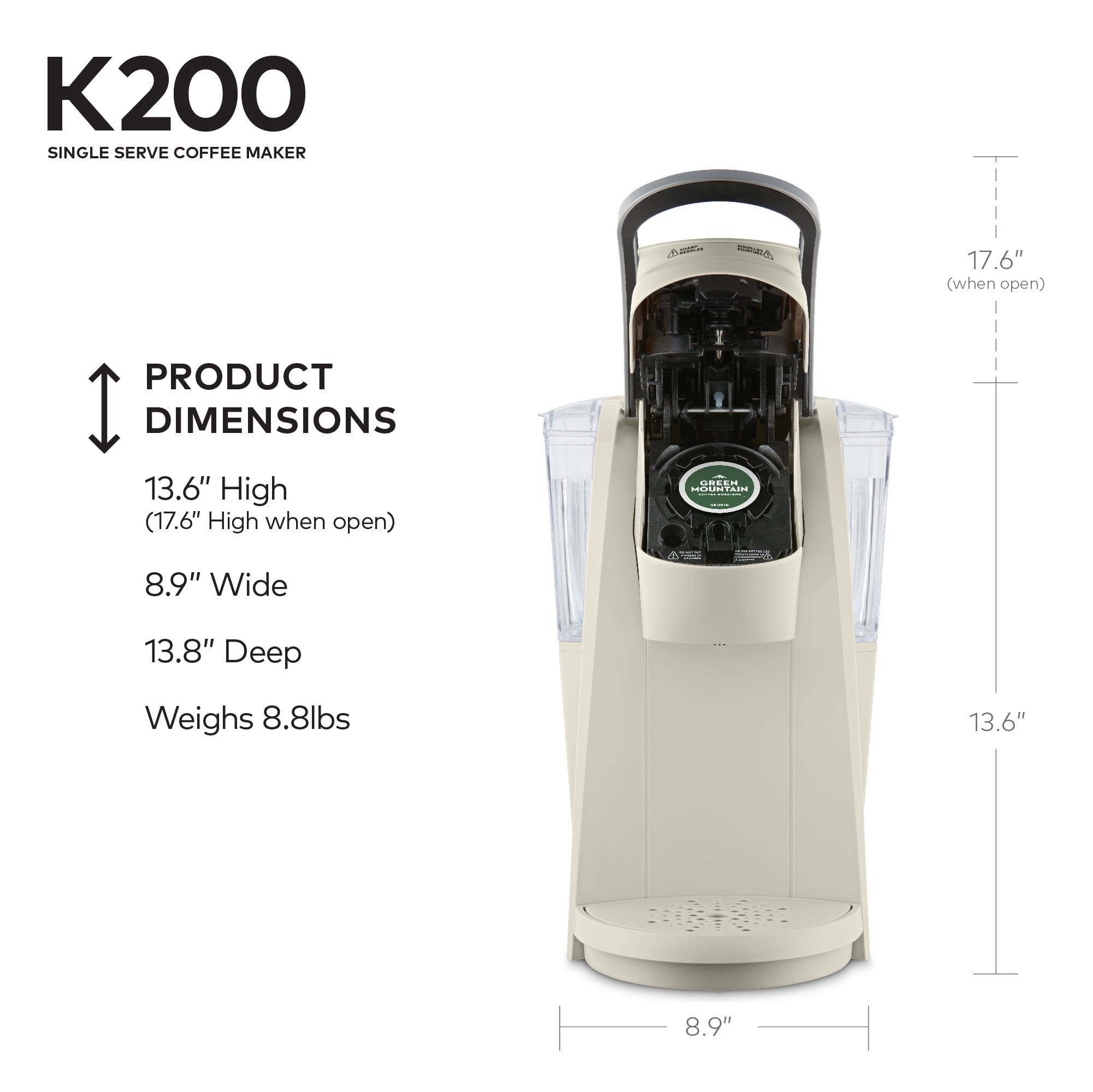 Keurig K200 Single-Serve K-Cup Pod Coffee Maker, Sandy Pearl