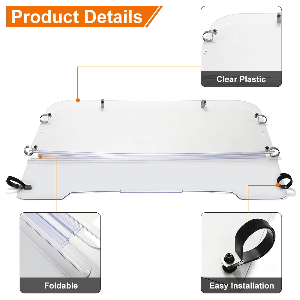 Kojem Folding Windscreen Front Clear Flip Windshield for All Years Kawasaki Mule 3000 3010