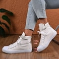 thumbnail image 4 of HIgh Top Sneakers for Women Trendy Lace up Hook and Loop Canvas Shoes Casual Walking Tennis Shoes Nonslip Flat Shoes White Size 9.5, 4 of 8