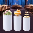 thumbnail image 3 of YIYIBYUS 3Pcs Cylinder Metal Pedestal Stand White Cake Plinths Backdrop Flower Column Dessert Table for Party Wedding Birthday Decor, 3 of 20