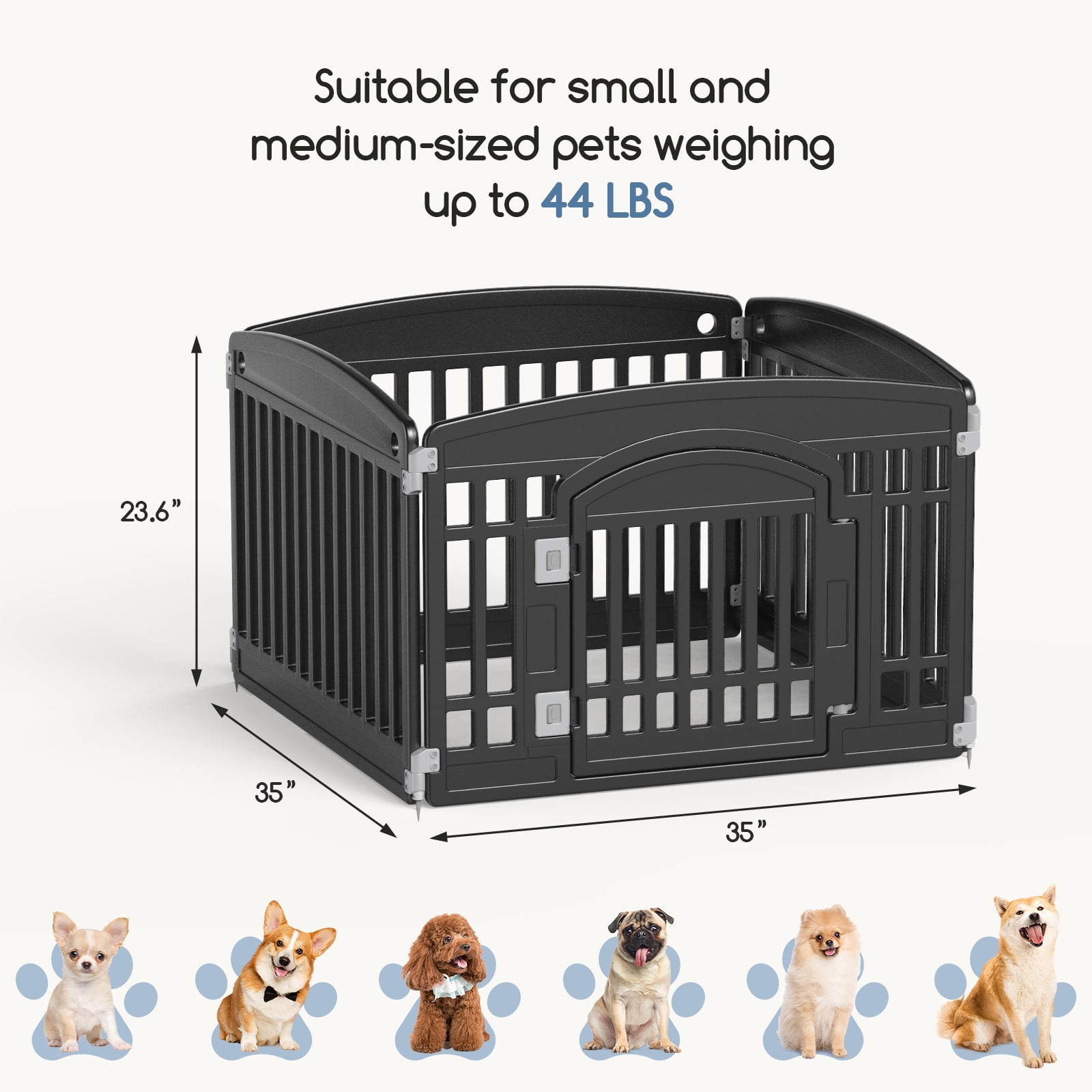 CONCETTA 24 Inch 4-Panel Portable Dog Playpen for Indoor, Plastic Lightweight Indoor Puppy Pen with Door, Customizable, Black