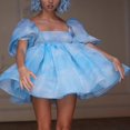 thumbnail image 3 of Robe Princesse en Tulle à Manches Bouffantes pour Femmes, Col Carré, Volants, Maille, Mariage, Fête, Bal, Fée, Été, Mini Robe, 3 of 8