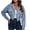 Blue, variant on Honeeladyy Sales Women Solid Corduroy Short Jacket Drop Shoulder Notch Lapel Button Long Sleeve Crop Outerwear Elastic Hem Pocket Coat