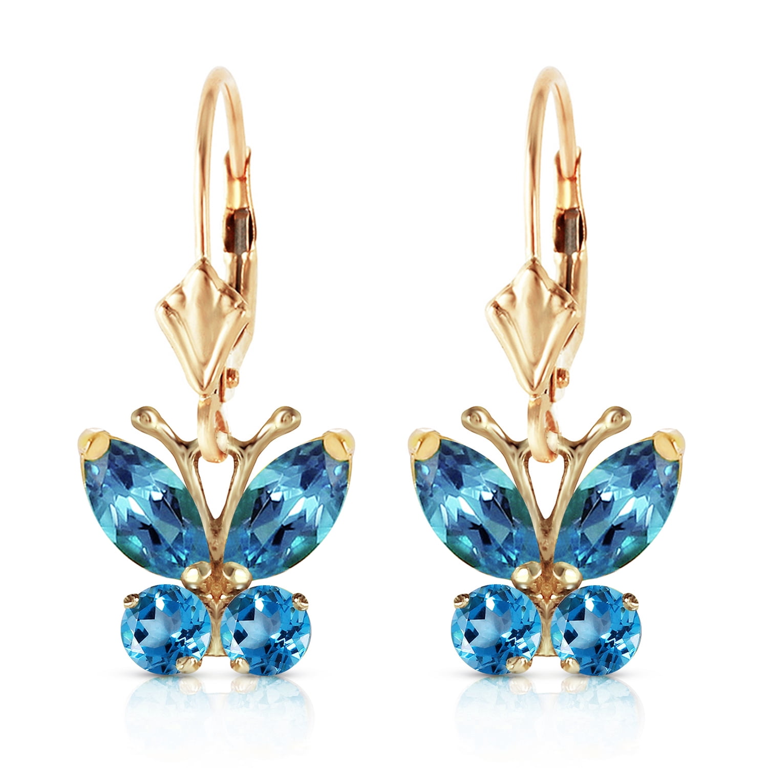 Galaxy Gold 14K Solid Gold 1.24 Carat Natural Blue Topaz Butterfly Earrings for Women - Yellow Gold Fine Jewelry