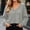 Gray, variant on Crop Tops for Women V-Neck Long Sleeve Solid Color Waffle Knit Lantern Sleeve Cropped Autumn Fashion Cute Casual Yoga Studio Sessions