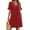 Wine, variant on Oplxuo Summer Dresses for Women Ruffle Short Sleeve V Neck Casual Shift Dress with Pockets