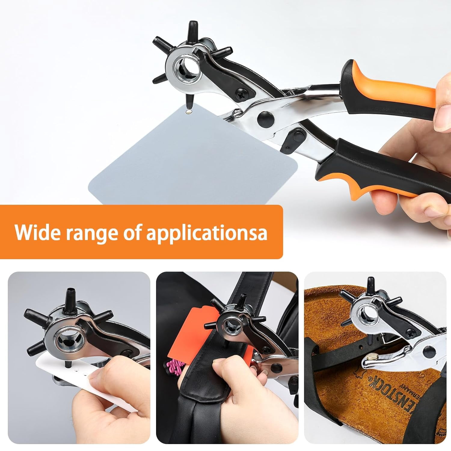 ABCISI Leather Belt Hole Punch Tool with Non-slip Handle - High-density Carbon Steel Belt Hole Punch with 6-level Rotating Circular Hole Design for Leather, Fabrics, DIY, etc.