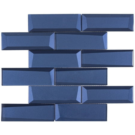 - MTO0156 Modern 2X6 Faceted Beveled Subway Blue Glossy Metallic Glass Mosaic Tile