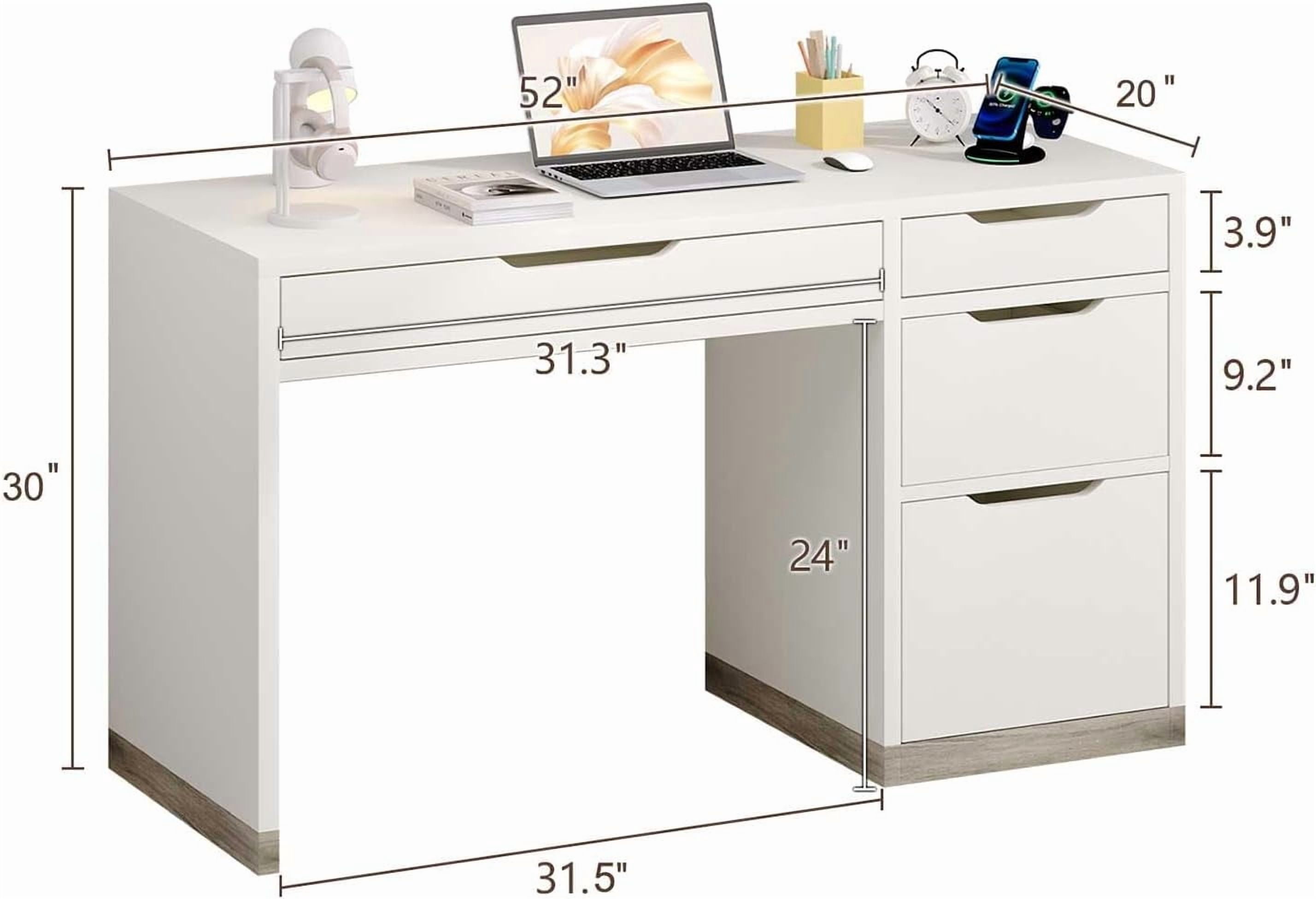 DreamCurship 52 inch White Desk with 4 Storage Drawers, Home Office Desk for Small Spaces, Computer Desk with File Cabinet, White