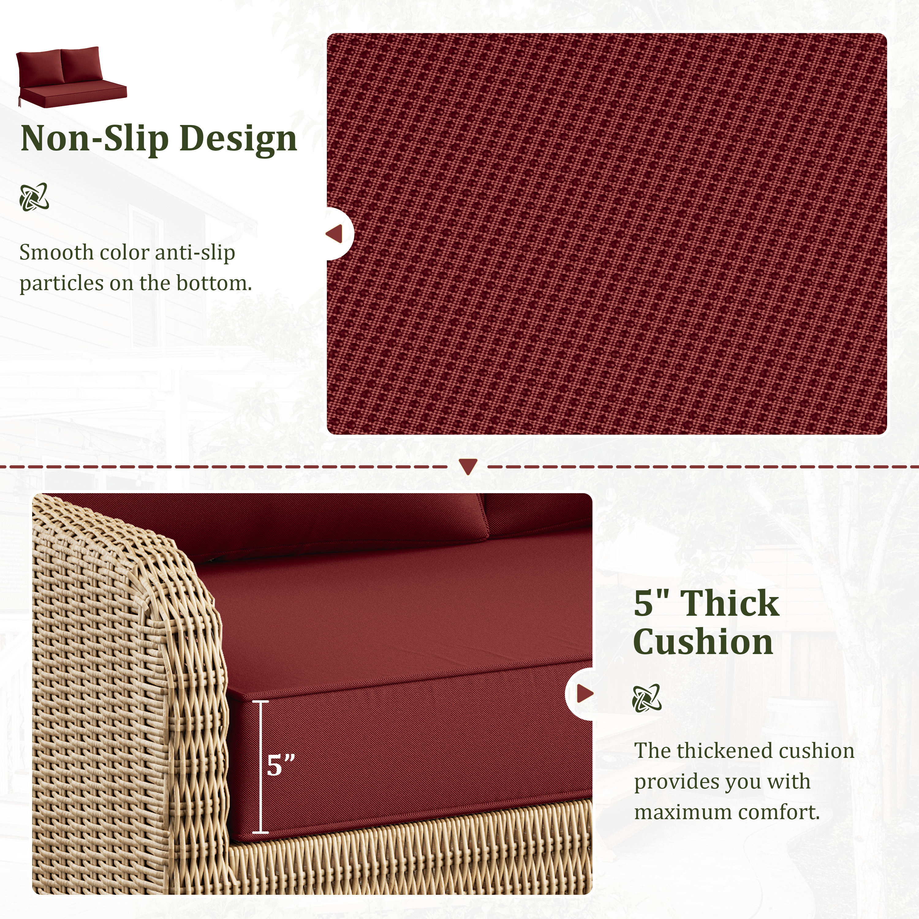 Pakunoda Outdoor Loveseat Cushion Set 46 x 26 Inch, Water Repellent, Fade Resistant, Patio Loveseat Replacement Cushions for Couch Bench and Swing, Burgundy
