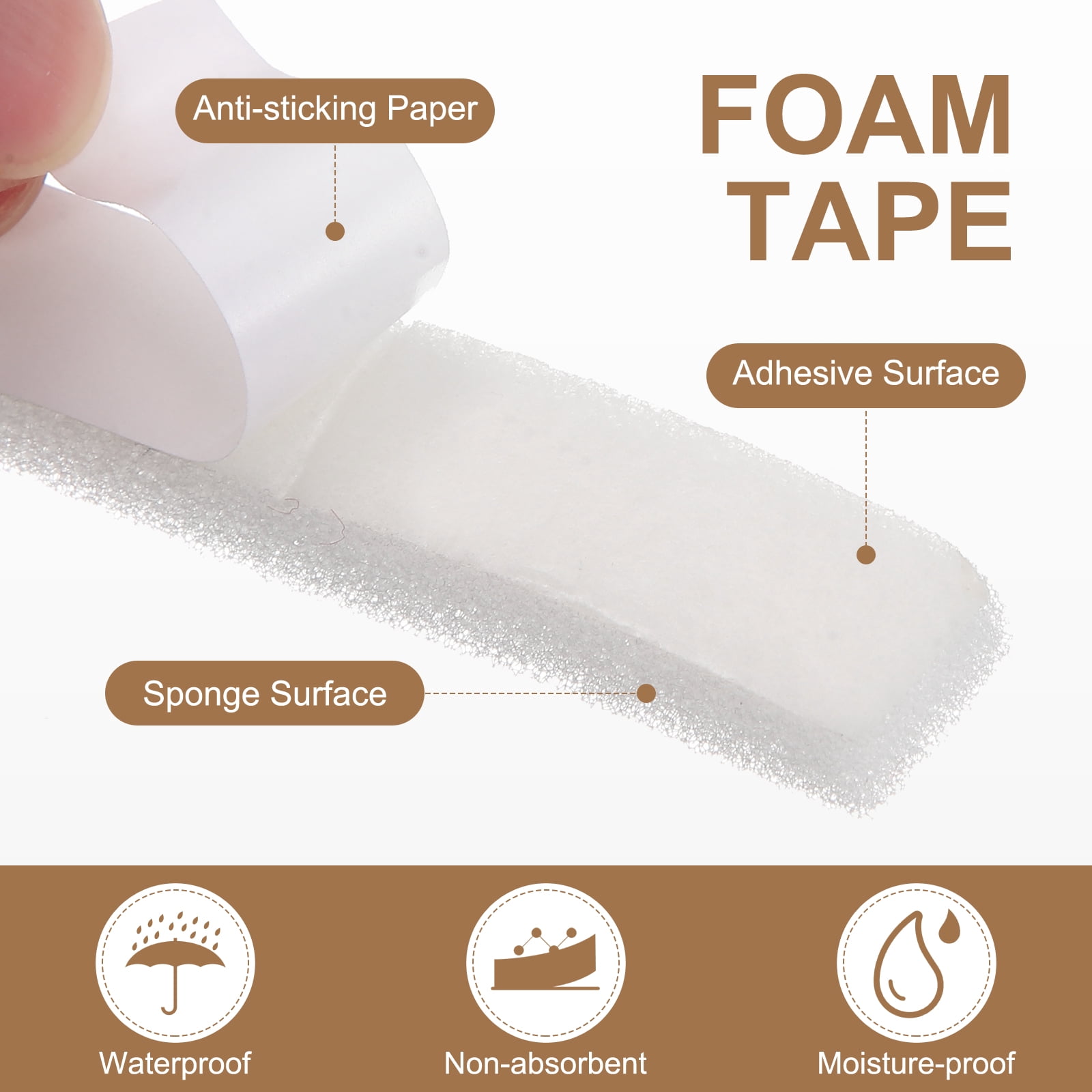 Uxcell Foam Insulation Tape 1-3/16" W x 3/8" t x 6.5FT, 4 Pcs Single-Sided Self Adhesive Weather Stripping Door Seal Strip for Door Window Air Conditioning, White