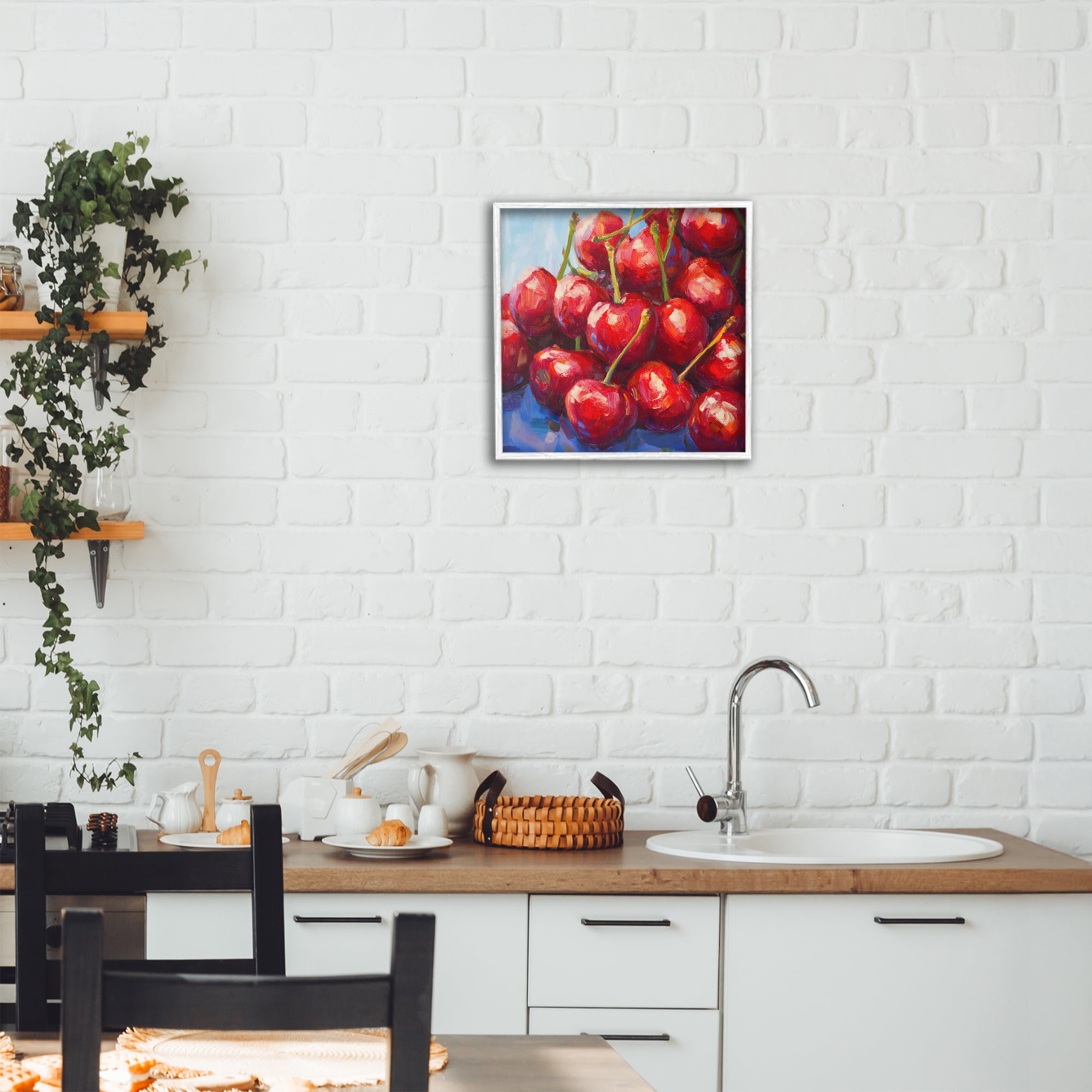 Stupell Industries Luscious Red Cherries of Summer White Framed Giclee Art, design by Petal Prints Design