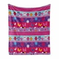 thumbnail image 1 of Owl Soft Flannel Fleece Throw Blanket, Striped Cartoon Style Pattern with Owls Flowers Butterflies Hearts and Snowflakes, Cozy Plush for Indoor and Outdoor Use, 70" x 90", Multicolor, by Ambesonne, 1 of 6