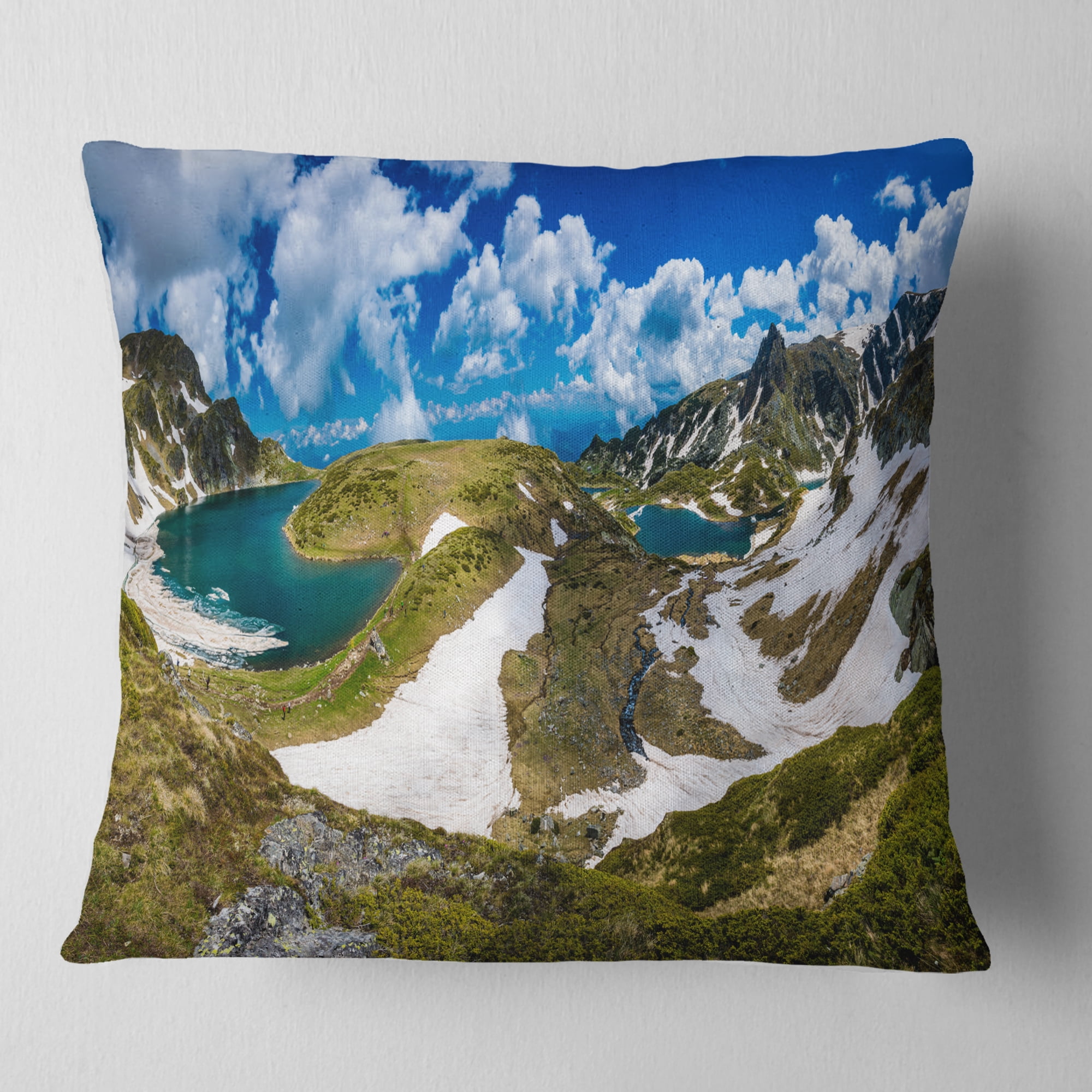 Designart Seven Rila Lakes in Bulgaria - Landscape Printed Throw Pillow - 16x16