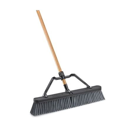 829 Push Broom with Hard Polymer Support Brace, 24", Heavy-Duty Bristles, Wood Handle