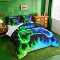 thumbnail image 2 of Erosebridal Green Blue Console 7 Pieces Bedding Comforter Set For Kids Boys,Teens Gamepad Gaming Full Bedding Set For Gamer,Reversible, 2 of 7