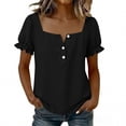 thumbnail image 5 of ClodeEU Women's Square Neck Puff Sleeve Button Blouse,Casual Short Sleeve Top for Summer Black,Women's Plus L, 5 of 8