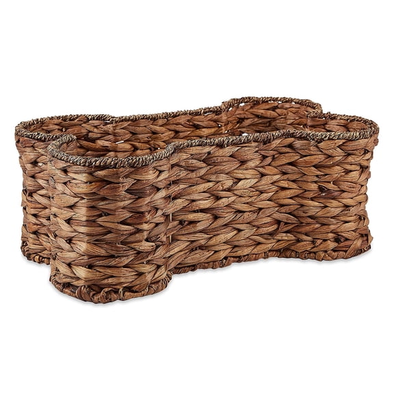 Bone Dry Pet Storage, Bone Shape Hyacinth Toy Basket, Dark Brown, Medium