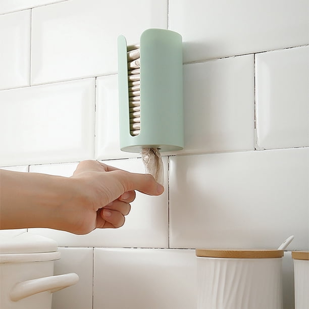 Caja de almacenamiento de bolsas de plástico removible montada en la pared, Organizador de bolsas de basura de la cocina, Sin taladrar, Verde
