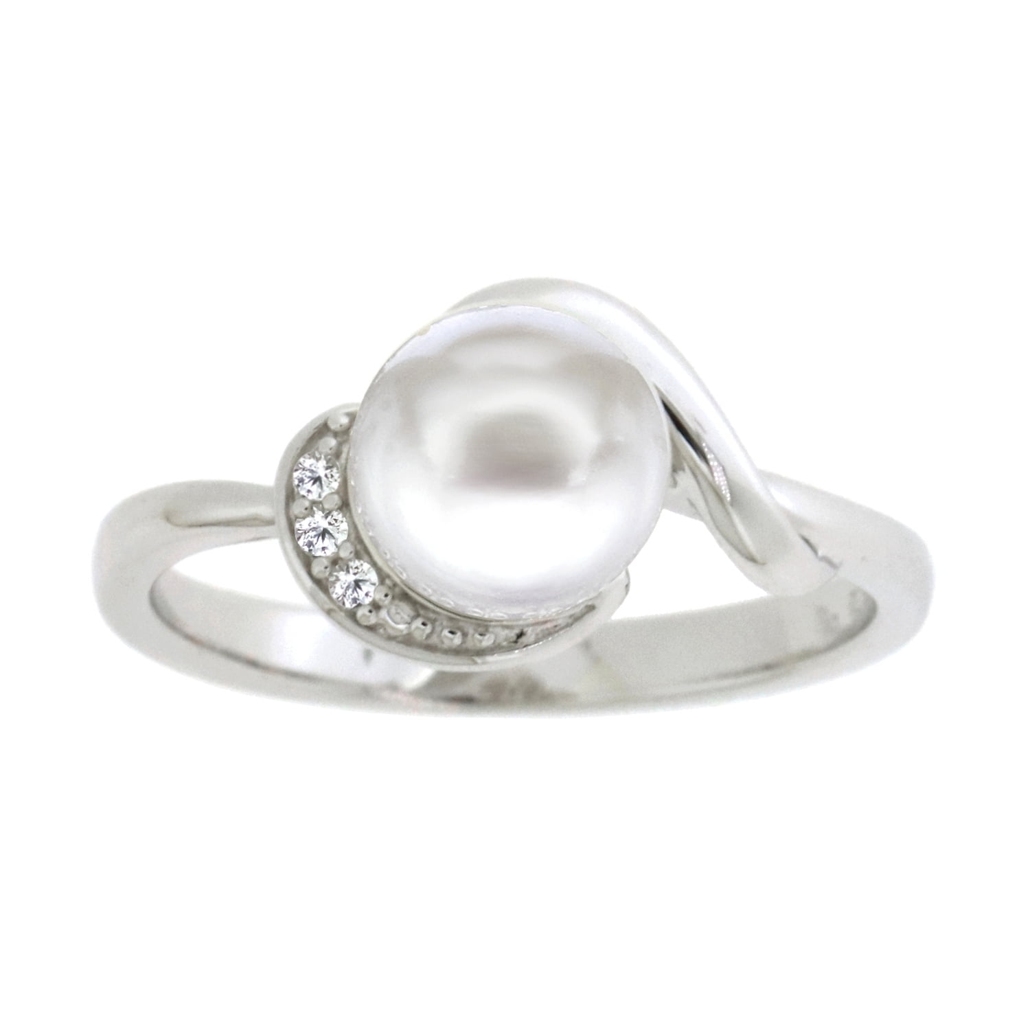 Brilliance 925 Sterling Silver Freshwater Pearl and Created White Sapphire Ring
